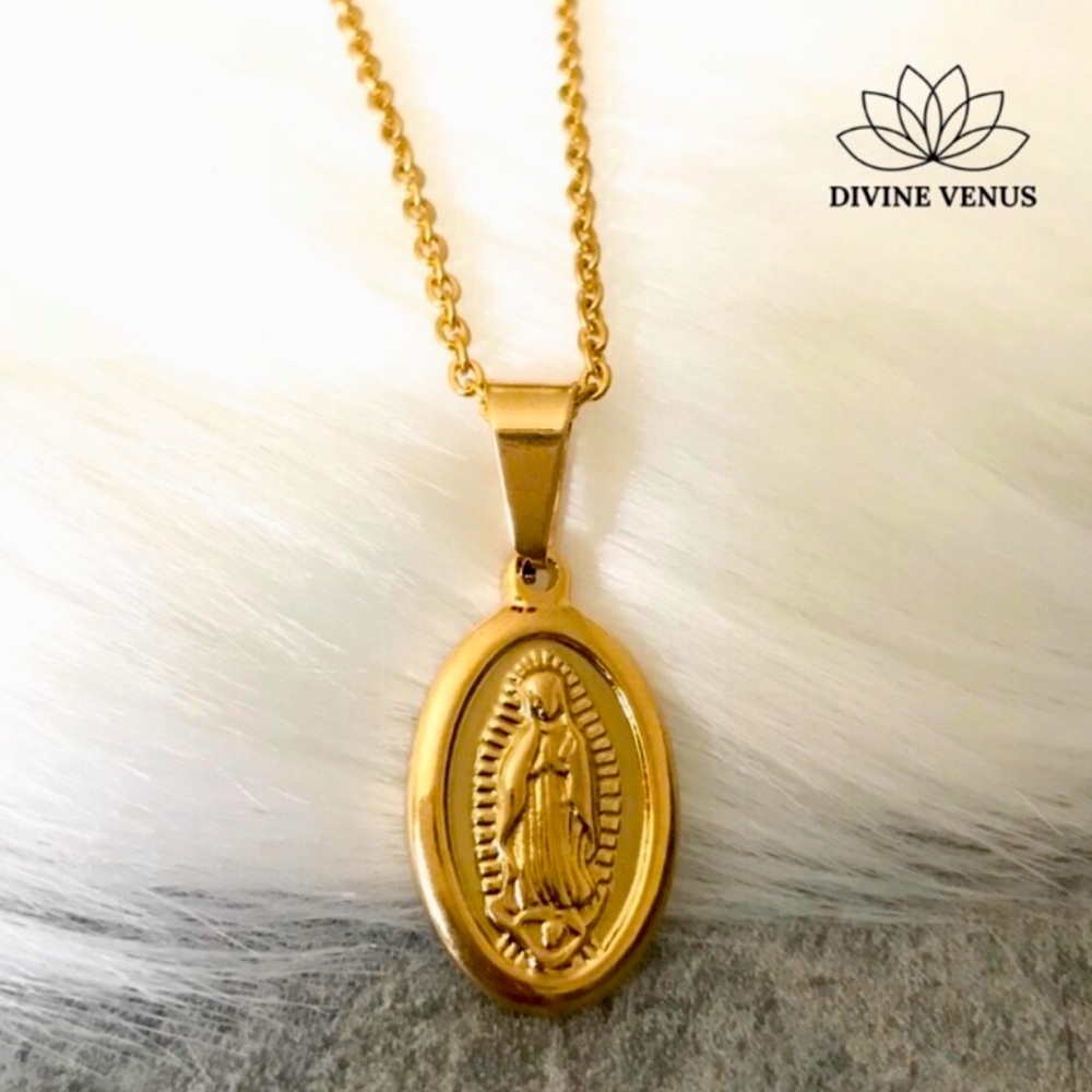 Virgin Mary Oval Pendant Necklace